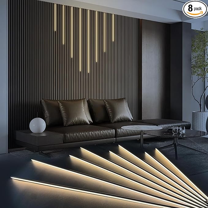 8-pack LED strip installation in modern living room