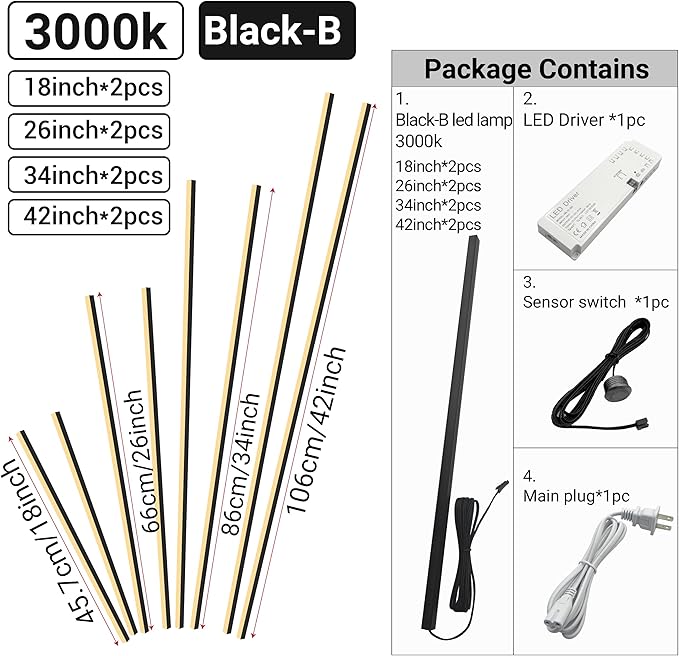 Black-B LED variant specifications showing multiple lengths