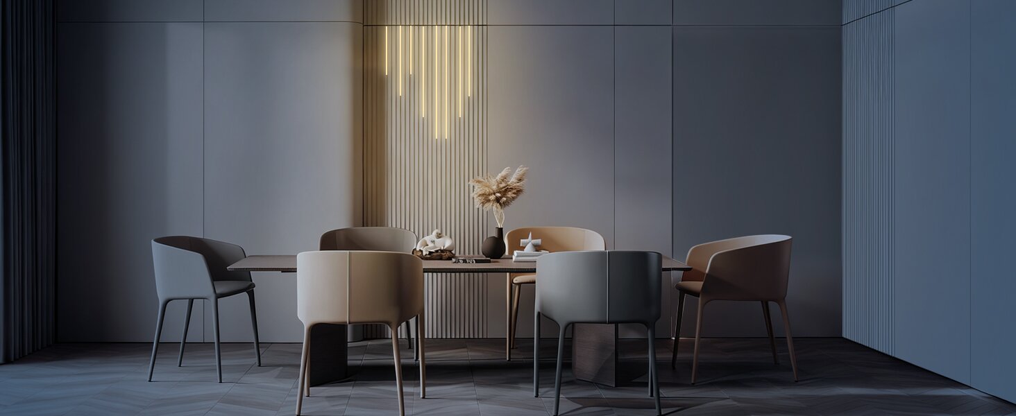 Restaurant dining area with recessed LED accent lighting